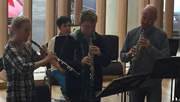 Alun playing oboe at stowe school